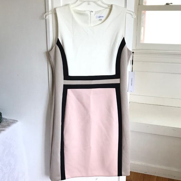 CALVIN KLEIN Colorblock Scuba Bodycon Dress Pink Cream NWT Women’s Plus Size 14 - Picture 2 of 16